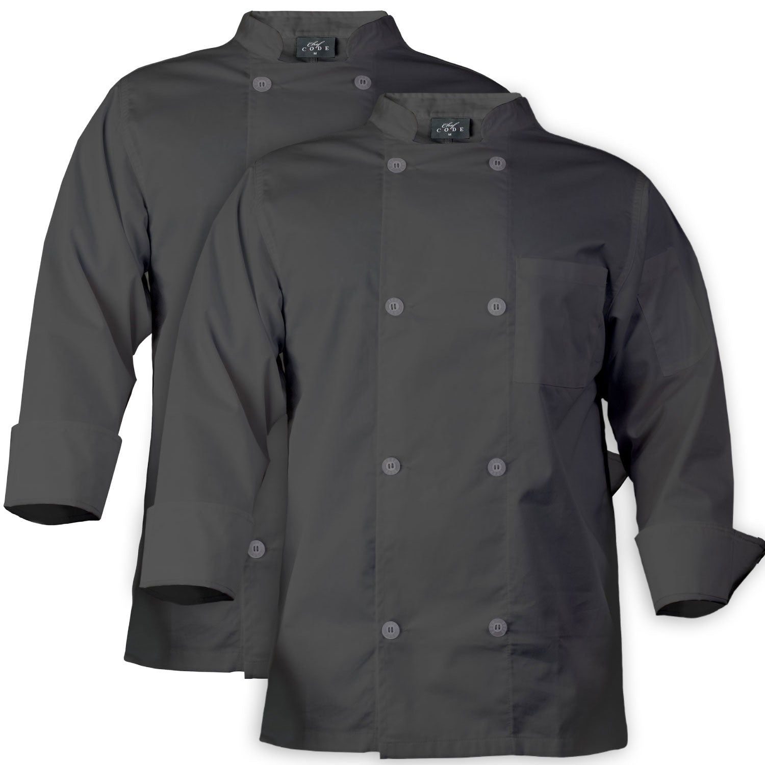 2-PACK Chef Code Chef Coat with 8 Pearl Buttons, Double Breasted Front
