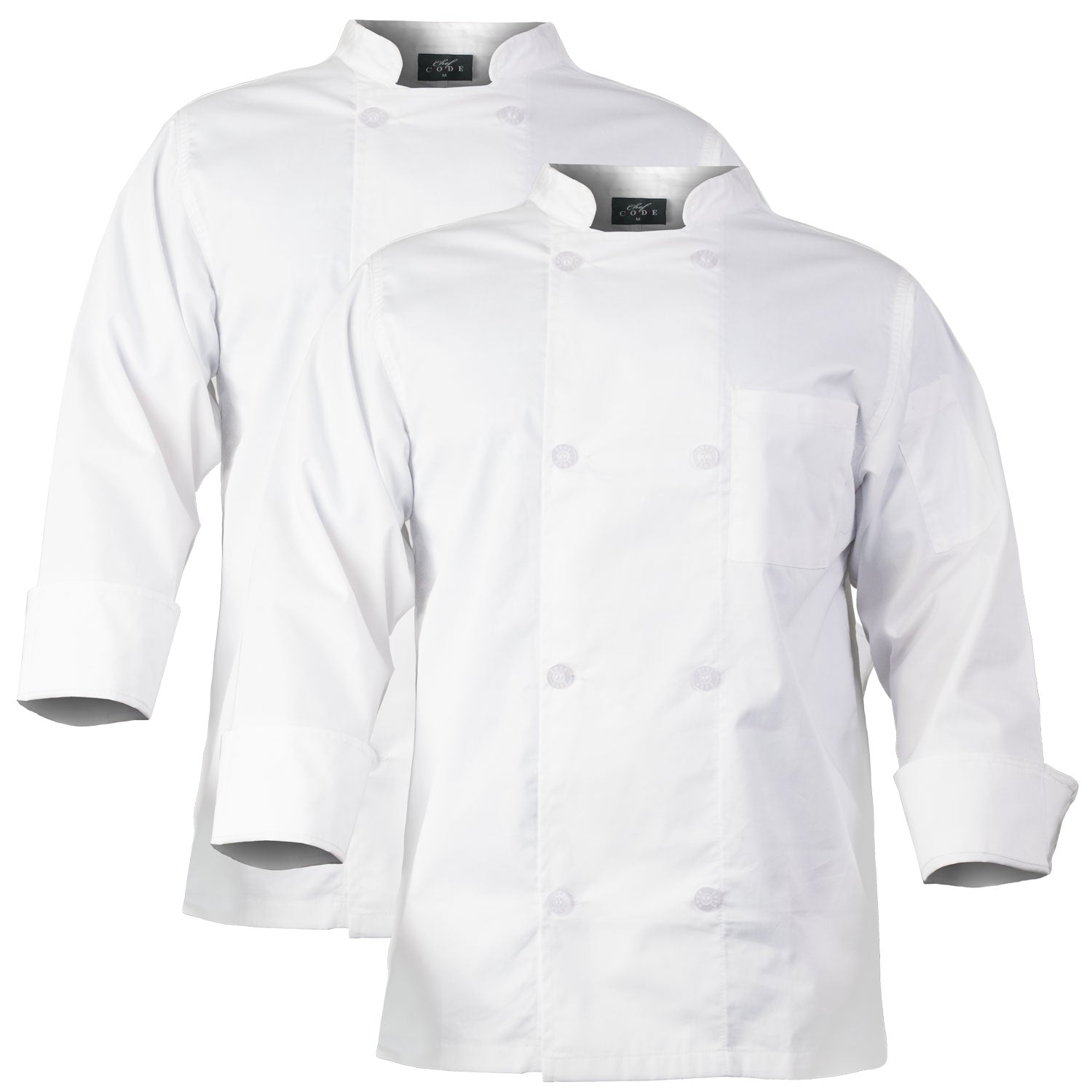 2-PACK Chef Code Chef Coat with 8 Pearl Buttons, Double Breasted Front