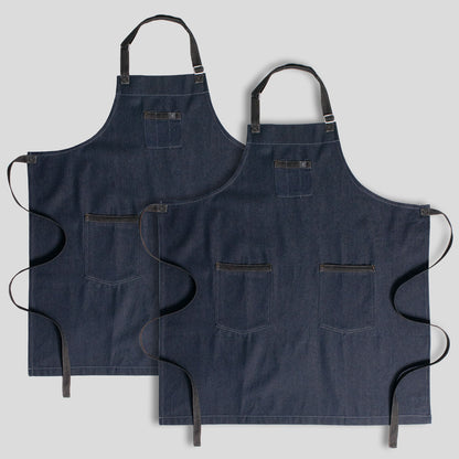2-PACK Chef Code 34" Denim Bib Apron with 3 Pockets