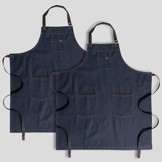 2-PACK Chef Code 34" Denim Bib Apron with 3 Pockets
