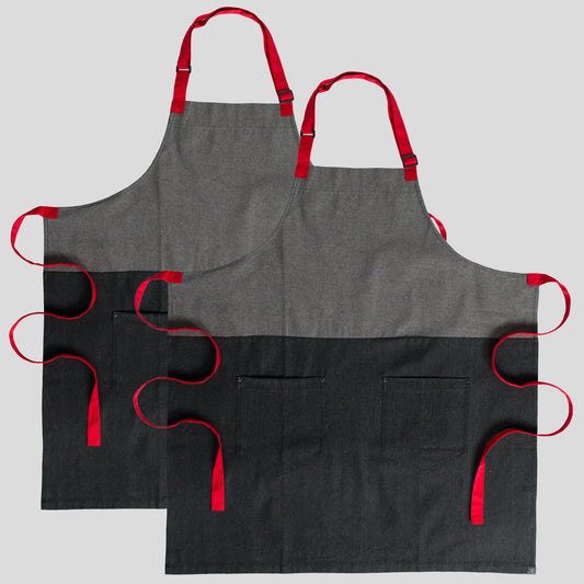 2-PACK Chef Code 34" Denim Apron with 2-Pockets and Adjustable Neck