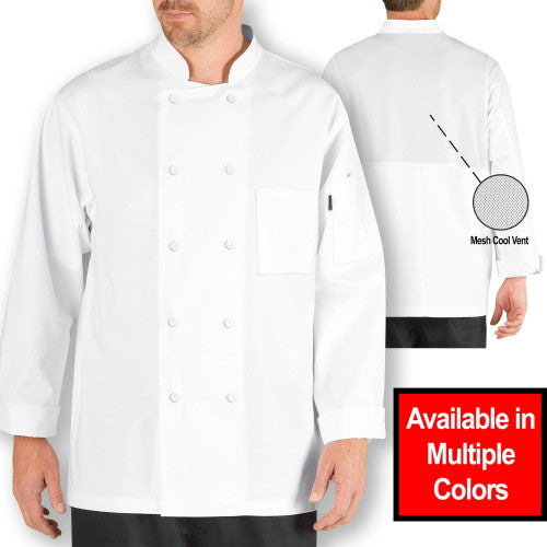 Lightweight Cool Breeze Chef Coat with Long-Sleeves and Mesh Vent Inlay