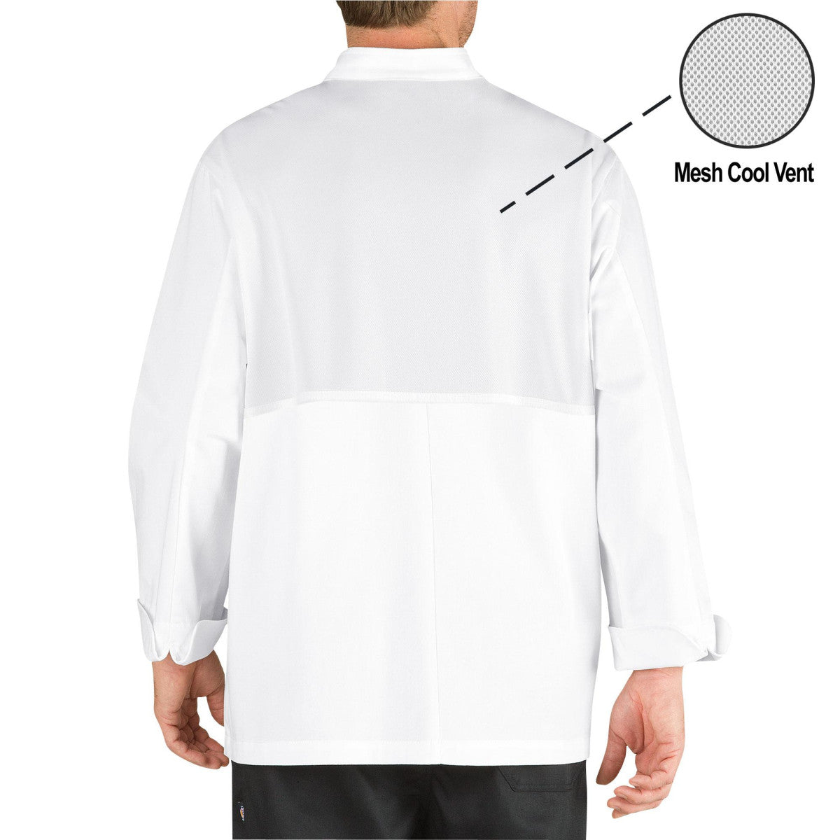 Lightweight Cool Breeze Chef Coat with Long-Sleeves and Mesh Vent Inlay