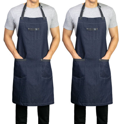 2-PACK Chef Code 34" Denim Bib Apron with 3 Pockets
